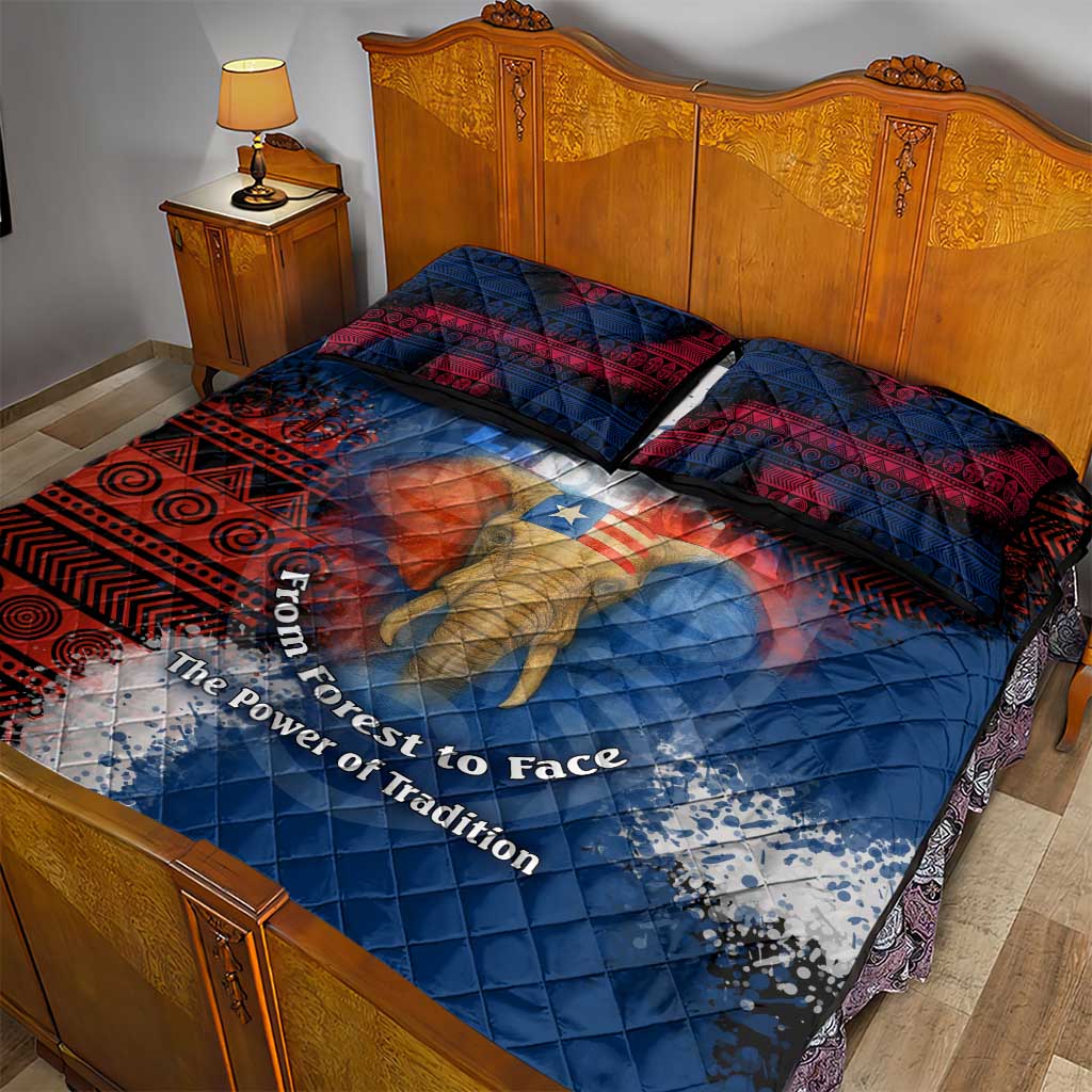 Liberia Elephant Power of Tradition Quilt Bed Set Tribal Red Blue Splash - African Pride