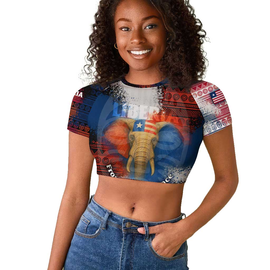 Liberia Elephant Power of Tradition Raglan Cropped T shirt Tribal Red Blue Splash - African Pride