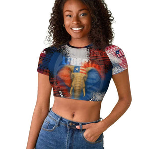 Liberia Elephant Power of Tradition Raglan Cropped T shirt Tribal Red Blue Splash - African Pride