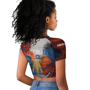 Liberia Elephant Power of Tradition Raglan Cropped T shirt Tribal Red Blue Splash - African Pride