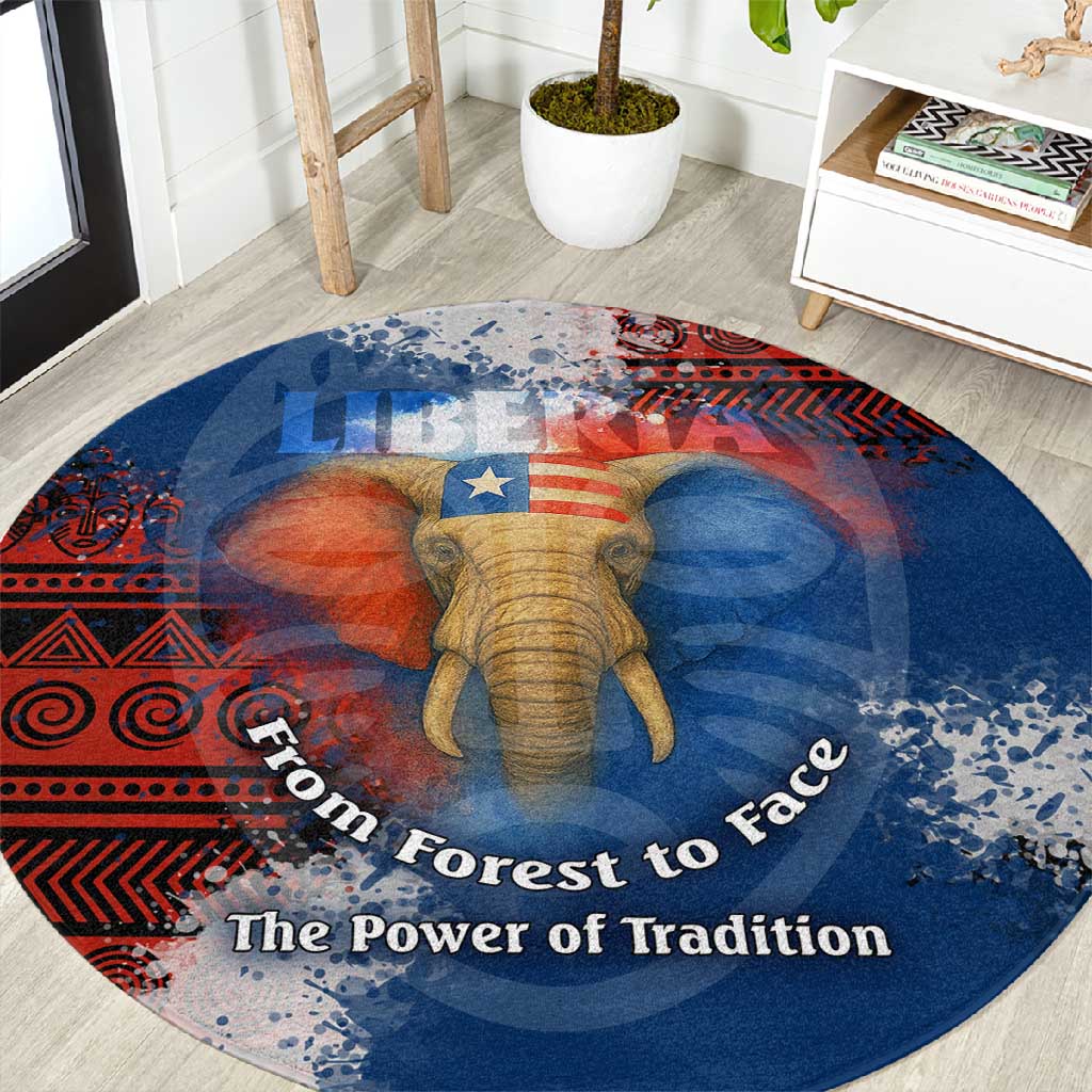 Liberia Elephant Power of Tradition Round Carpet Tribal Red Blue Splash - African Pride