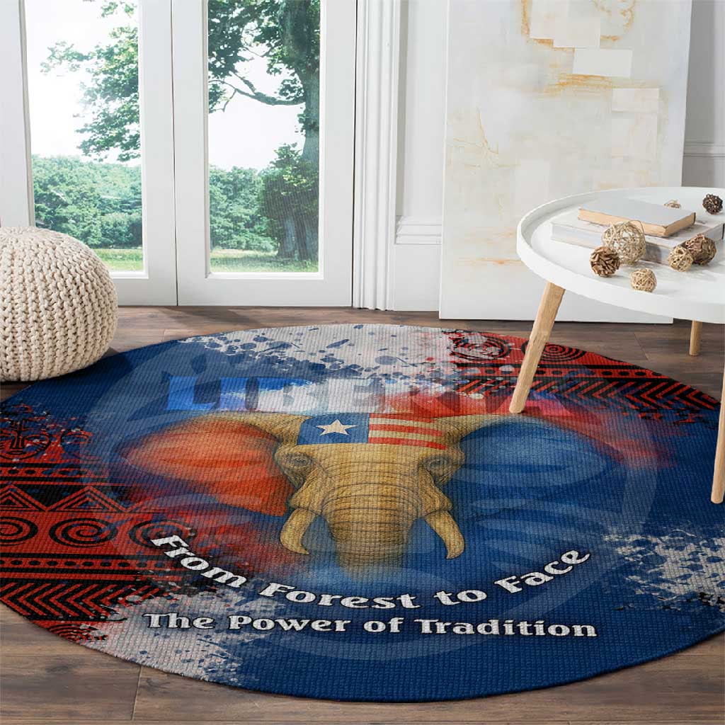 Liberia Elephant Power of Tradition Round Carpet Tribal Red Blue Splash - African Pride