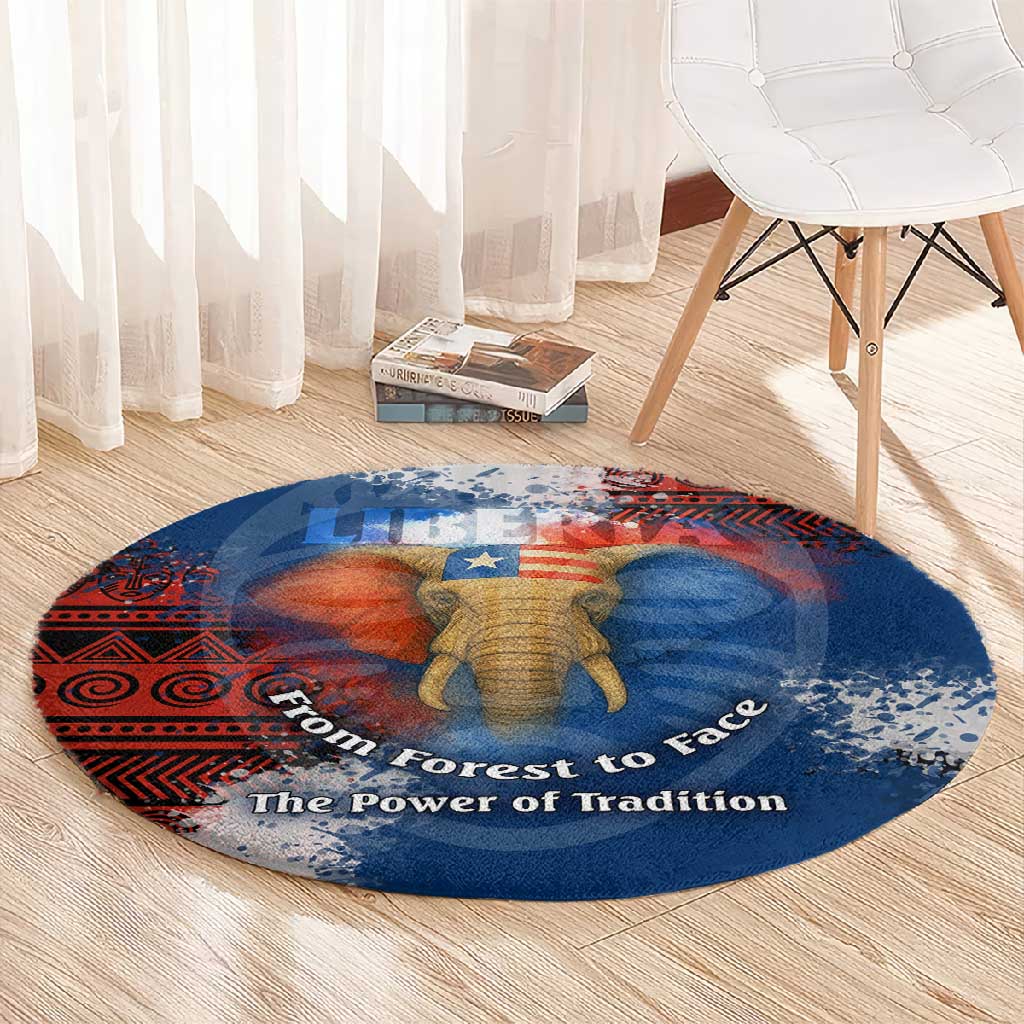 Liberia Elephant Power of Tradition Round Carpet Tribal Red Blue Splash - African Pride