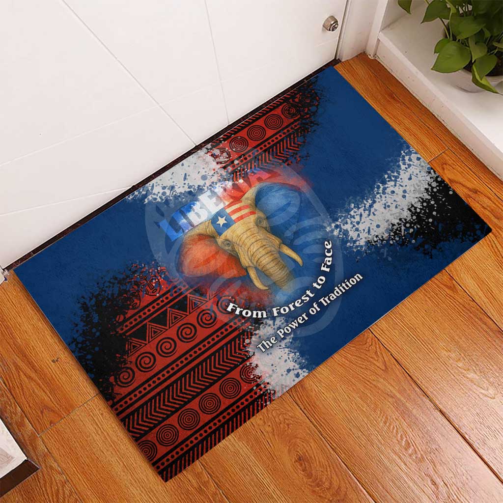 Liberia Elephant Power of Tradition Rubber Doormat Tribal Red Blue Splash - African Pride