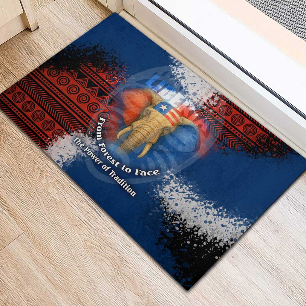 Liberia Elephant Power of Tradition Rubber Doormat Tribal Red Blue Splash - African Pride