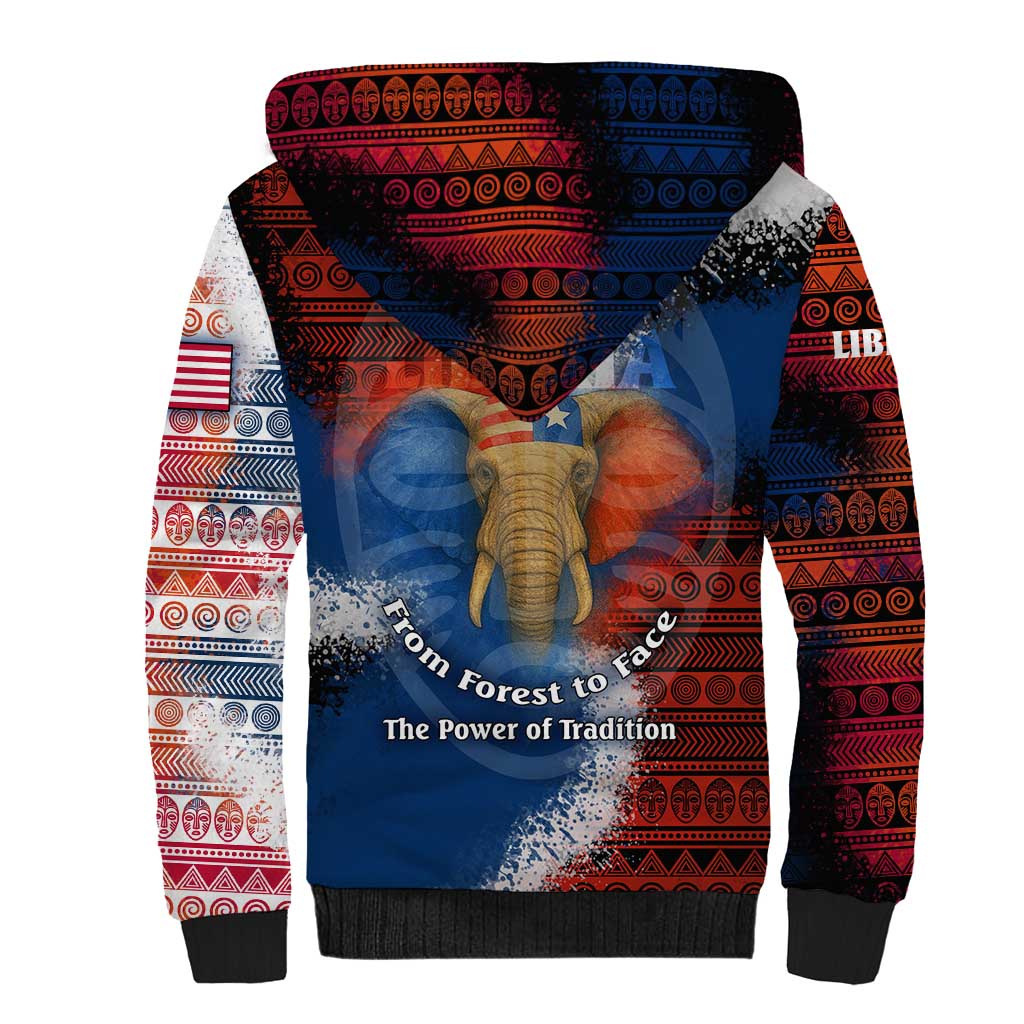 Liberia Elephant Power of Tradition Sherpa Hoodie Tribal Red Blue Splash - African Pride