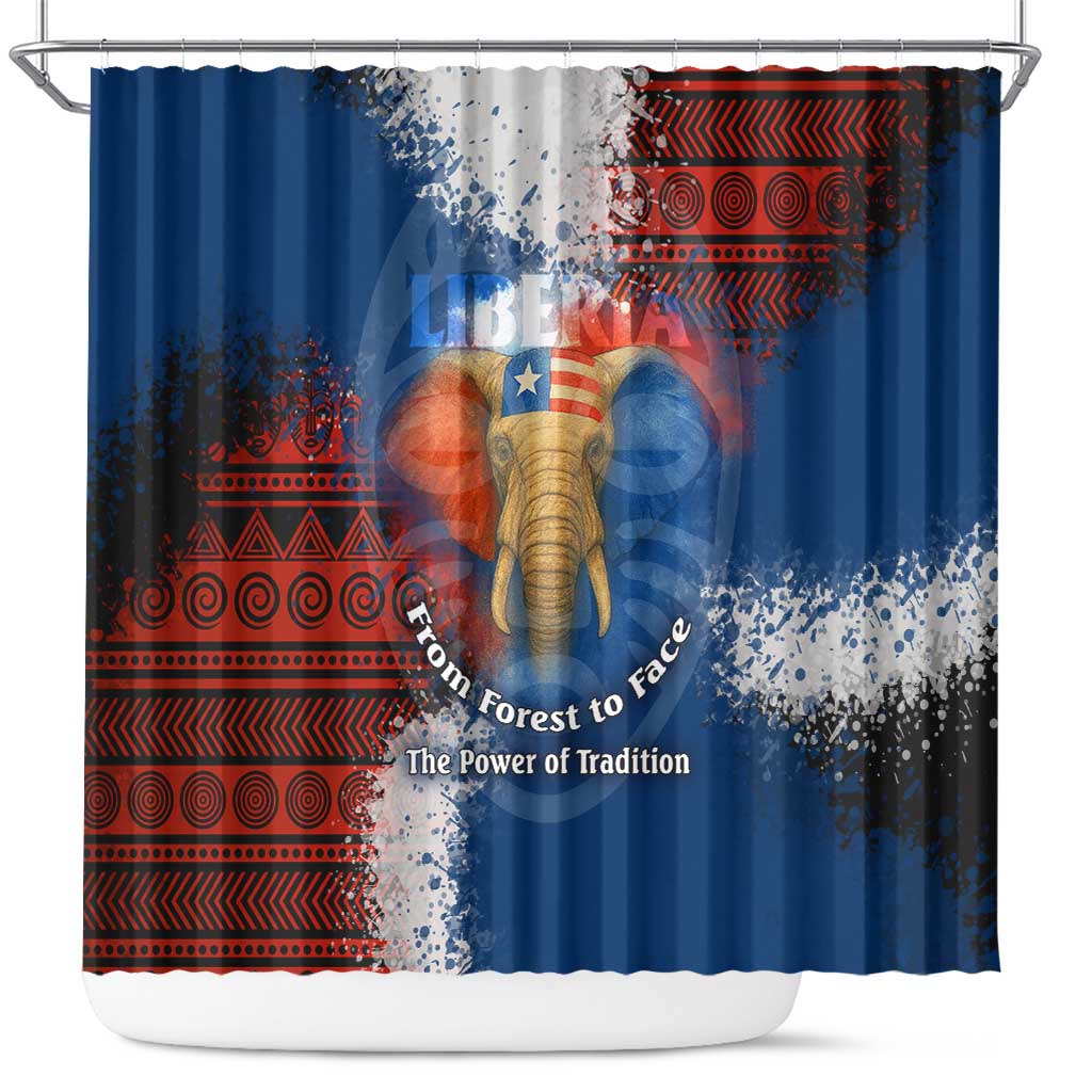 Liberia Elephant Power of Tradition Shower Curtain Tribal Red Blue Splash - African Pride
