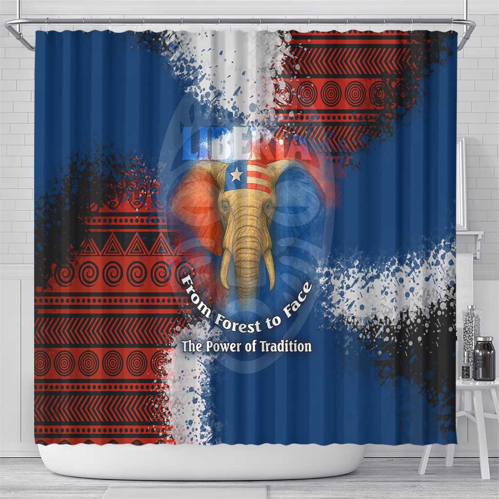 Liberia Elephant Power of Tradition Shower Curtain Tribal Red Blue Splash - African Pride