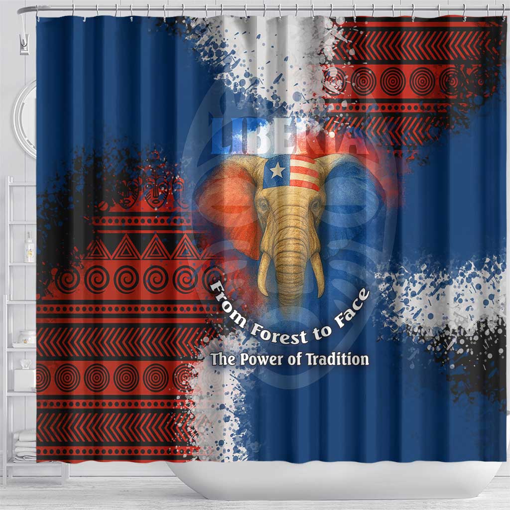 Liberia Elephant Power of Tradition Shower Curtain Tribal Red Blue Splash - African Pride