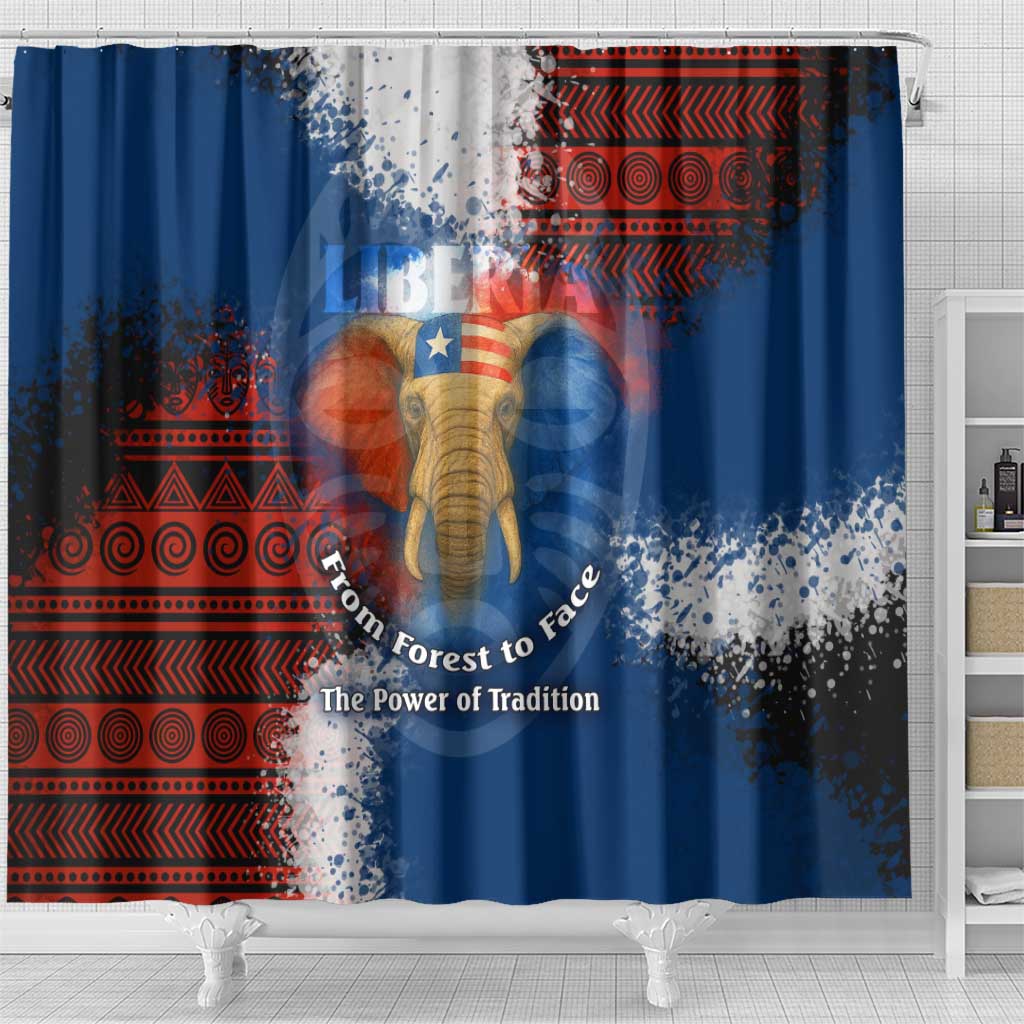 Liberia Elephant Power of Tradition Shower Curtain Tribal Red Blue Splash - African Pride