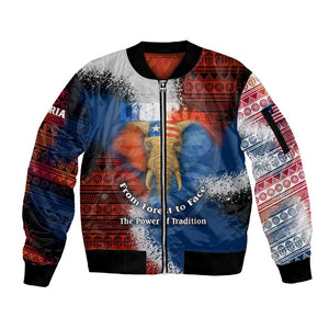 Liberia Elephant Power of Tradition Sleeve Zip Bomber Jacket Tribal Red Blue Splash - African Pride