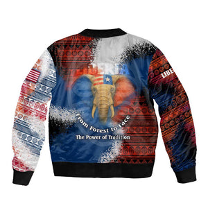 Liberia Elephant Power of Tradition Sleeve Zip Bomber Jacket Tribal Red Blue Splash - African Pride