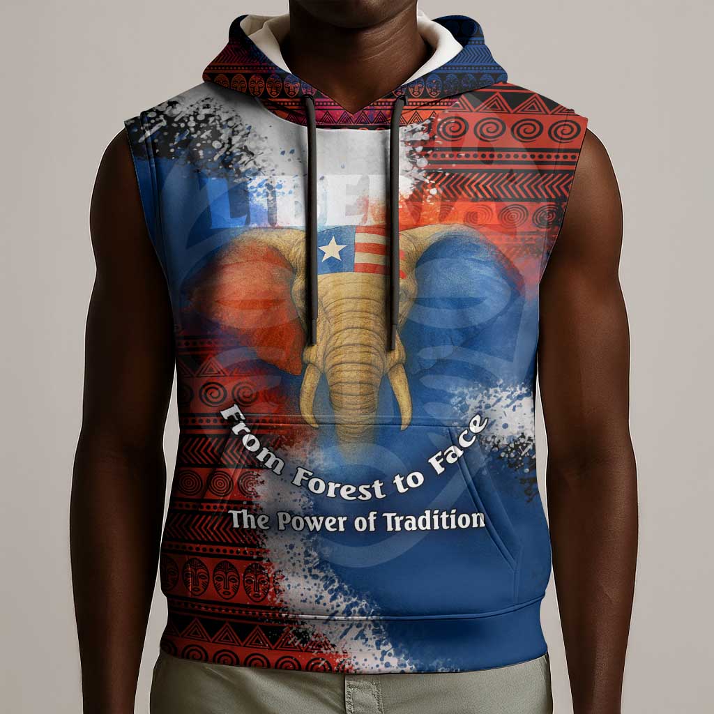 Liberia Elephant Power of Tradition Sleeveless Hoodie Tribal Red Blue Splash - African Pride