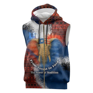 Liberia Elephant Power of Tradition Sleeveless Zip Hoodie Tribal Red Blue Splash - African Pride