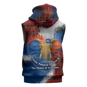 Liberia Elephant Power of Tradition Sleeveless Zip Hoodie Tribal Red Blue Splash - African Pride
