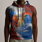 Liberia Elephant Power of Tradition Sleeveless Zip Hoodie Tribal Red Blue Splash - African Pride