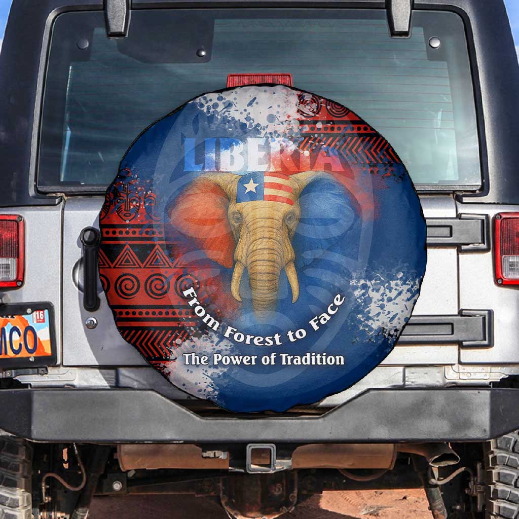 Liberia Elephant Power of Tradition Spare Tire Cover Tribal Red Blue Splash - African Pride