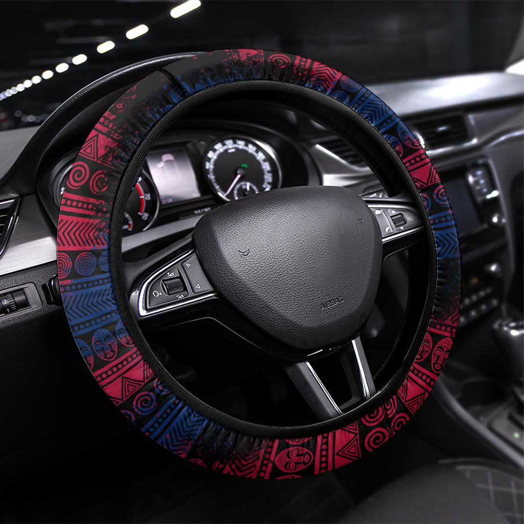 Liberia Elephant Power of Tradition Steering Wheel Cover Tribal Red Blue Splash - African Pride