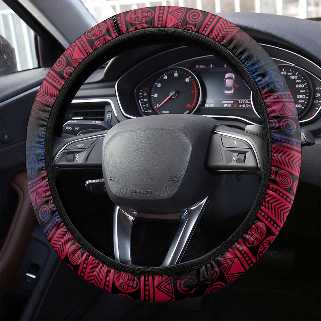Liberia Elephant Power of Tradition Steering Wheel Cover Tribal Red Blue Splash - African Pride