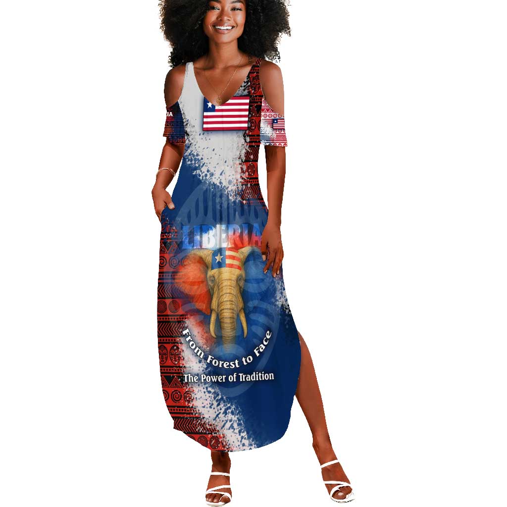 Liberia Elephant Power of Tradition Summer Maxi Dress Tribal Red Blue Splash - African Pride
