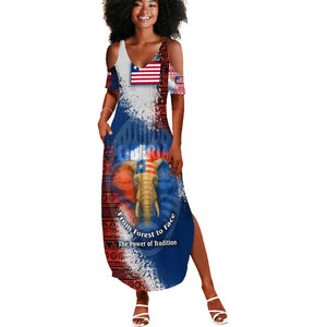Liberia Elephant Power of Tradition Summer Maxi Dress Tribal Red Blue Splash - African Pride