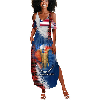 Liberia Elephant Power of Tradition Summer Maxi Dress Tribal Red Blue Splash - African Pride