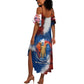 Liberia Elephant Power of Tradition Summer Maxi Dress Tribal Red Blue Splash - African Pride