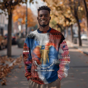 Liberia Elephant Power of Tradition Sweatshirt Tribal Red Blue Splash - African Pride