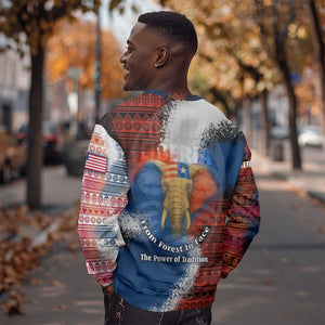 Liberia Elephant Power of Tradition Sweatshirt Tribal Red Blue Splash - African Pride