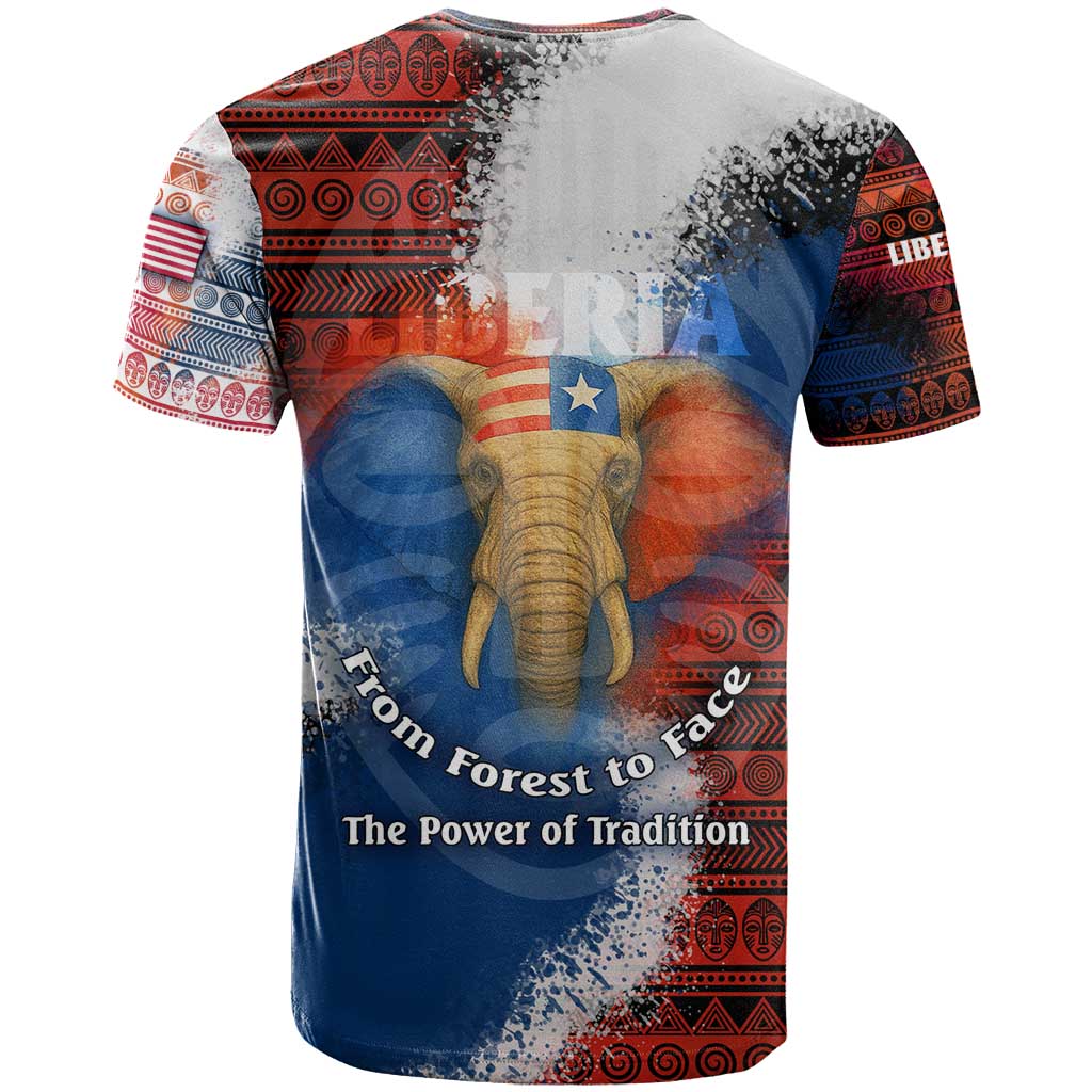 Liberia Elephant Power of Tradition T shirt Tribal Red Blue Splash - African Pride