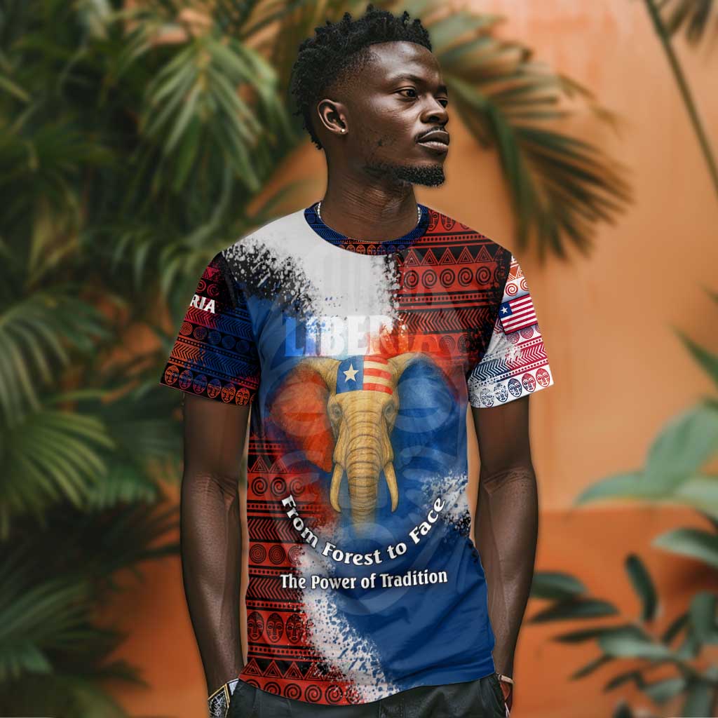 Liberia Elephant Power of Tradition T shirt Tribal Red Blue Splash - African Pride