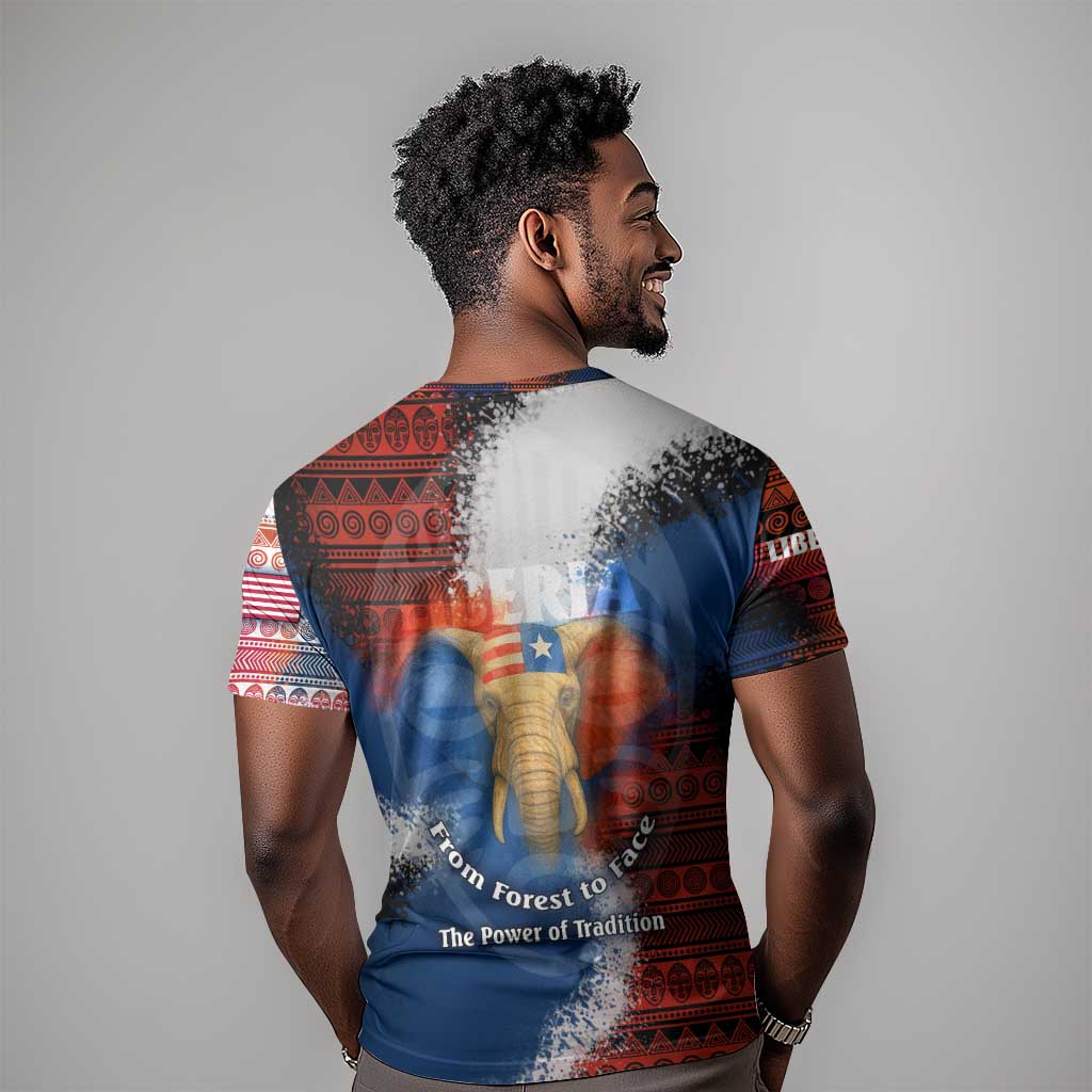 Liberia Elephant Power of Tradition T shirt Tribal Red Blue Splash - African Pride