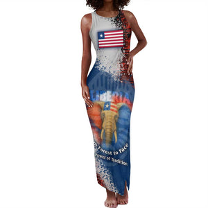 Liberia Elephant Power of Tradition Tank Maxi Dress Tribal Red Blue Splash - African Pride
