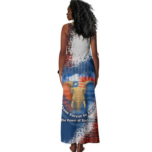 Liberia Elephant Power of Tradition Tank Maxi Dress Tribal Red Blue Splash - African Pride