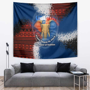 Liberia Elephant Power of Tradition Tapestry Tribal Red Blue Splash - African Pride