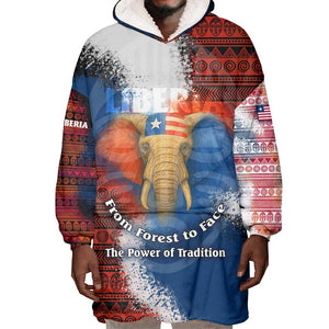 Liberia Elephant Power of Tradition Wearable Blanket Hoodie Tribal Red Blue Splash - African Pride