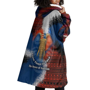 Liberia Elephant Power of Tradition Wearable Blanket Hoodie Tribal Red Blue Splash - African Pride