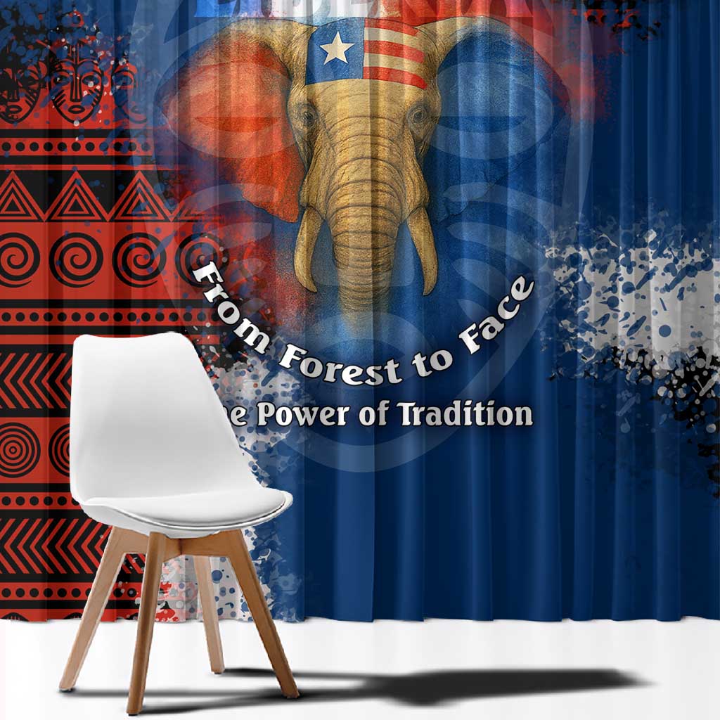 Liberia Elephant Power of Tradition Window Curtain Tribal Red Blue Splash - African Pride