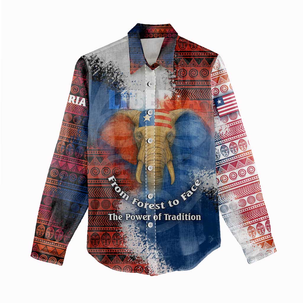 Liberia Elephant Power of Tradition Women Casual Shirt Tribal Red Blue Splash - African Pride