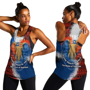 Liberia Elephant Power of Tradition Women Racerback Tank Tribal Red Blue Splash - African Pride