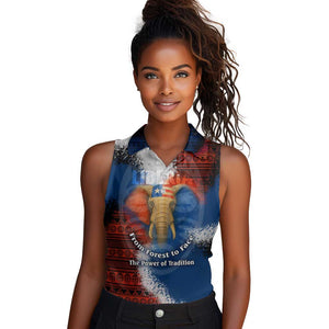 Liberia Elephant Power of Tradition Women Sleeveless Polo Shirt Tribal Red Blue Splash - African Pride