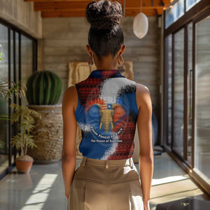 Liberia Elephant Power of Tradition Women Sleeveless Polo Shirt Tribal Red Blue Splash - African Pride