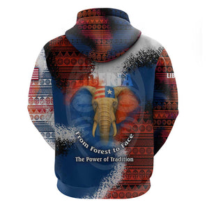 Liberia Elephant Power of Tradition Zip Hoodie Tribal Red Blue Splash - African Pride