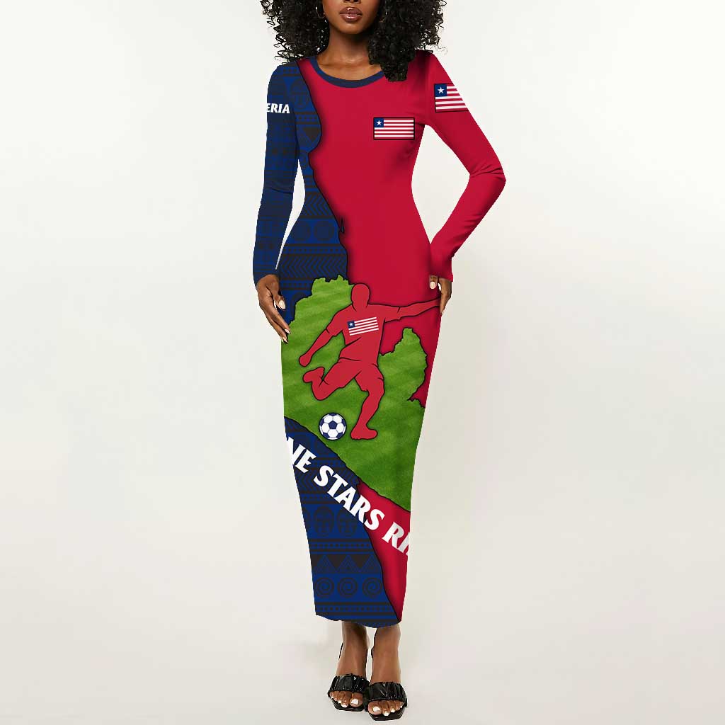 Liberia Lone Stars Rise Football Long Sleeve Bodycon Dress Map Graphic and National Flag - African Pride