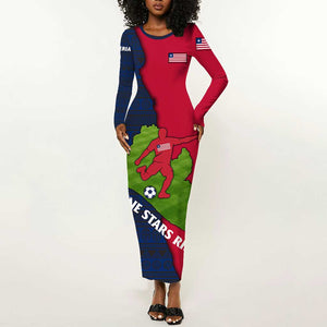 Liberia Lone Stars Rise Football Long Sleeve Bodycon Dress Map Graphic and National Flag - African Pride