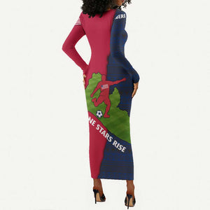 Liberia Lone Stars Rise Football Long Sleeve Bodycon Dress Map Graphic and National Flag - African Pride