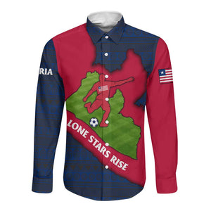 Liberia Lone Stars Rise Football Long Sleeve Button Shirt Map Graphic and National Flag - African Pride