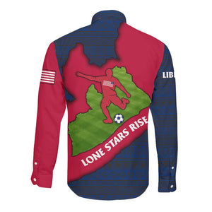 Liberia Lone Stars Rise Football Long Sleeve Button Shirt Map Graphic and National Flag - African Pride