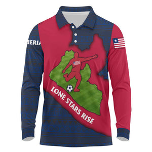 Liberia Lone Stars Rise Football Long Sleeve Polo Shirt Map Graphic and National Flag - African Pride