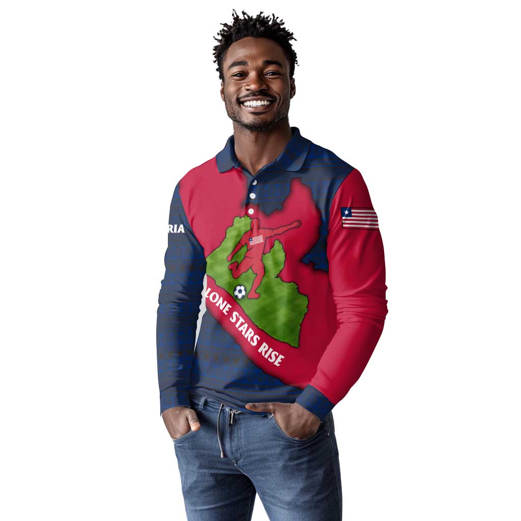 Liberia Lone Stars Rise Football Long Sleeve Polo Shirt Map Graphic and National Flag - African Pride